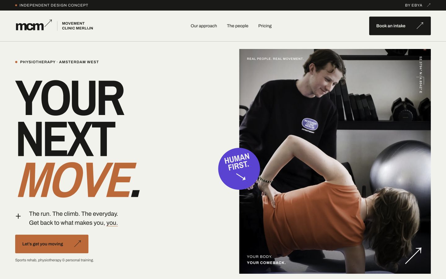 Websiteconcept voor Movement Clinic Merlijn